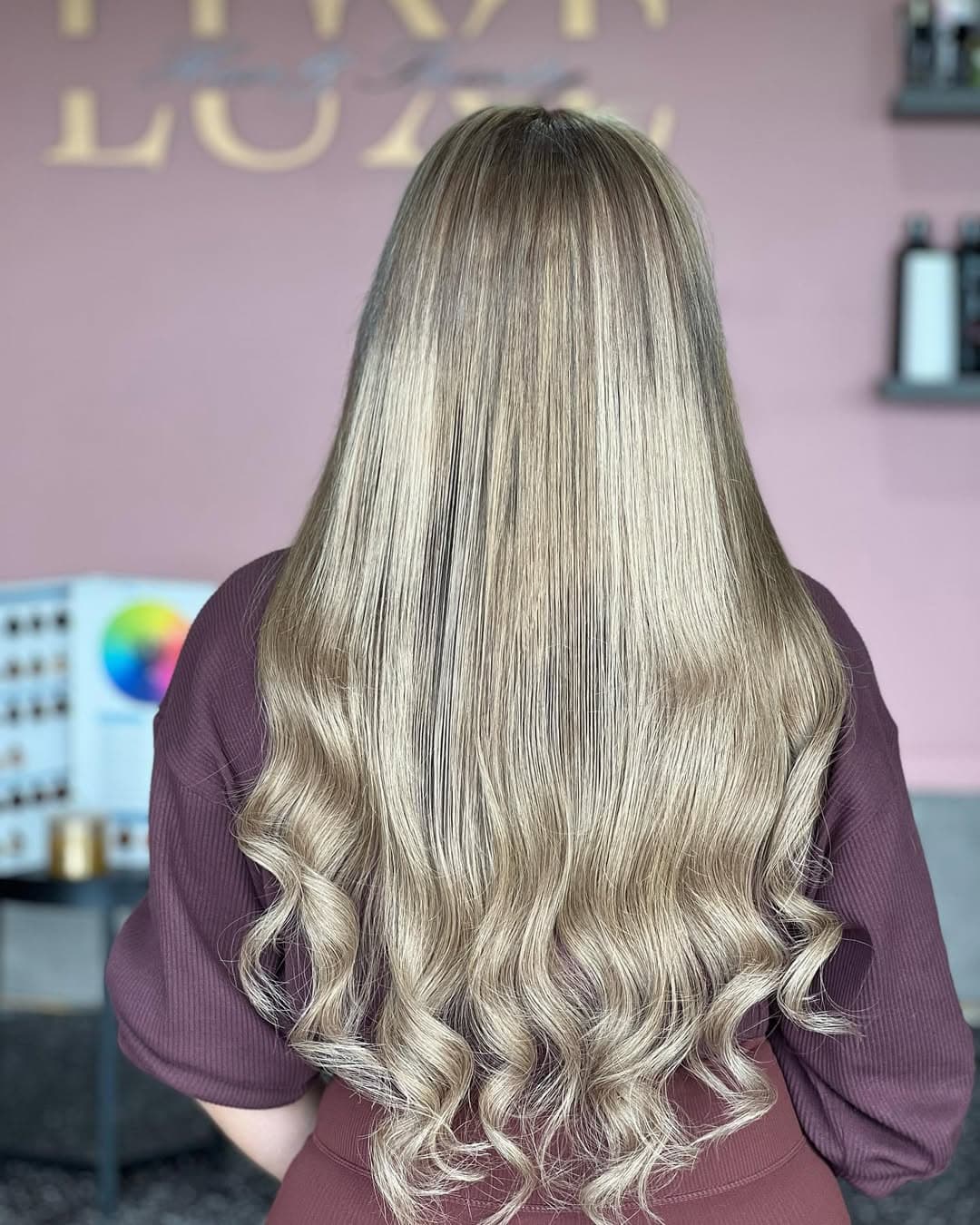Level 8 ash blonde, full head and a half tape extensions with half head foils and root tint, styled by Luxe Hair and Beauty in Green Valley NSW
