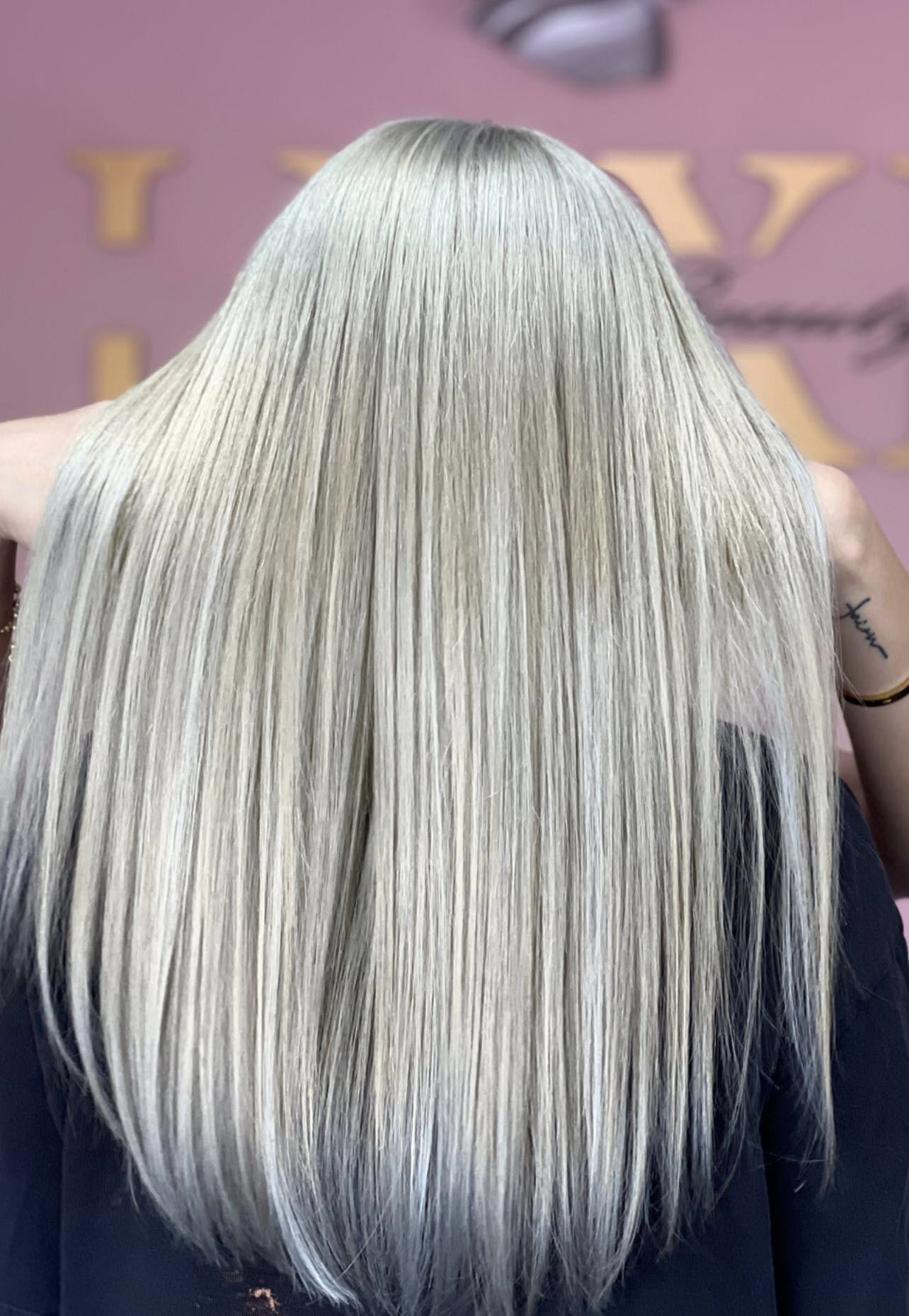 Client hair after colour and extensions, finished result