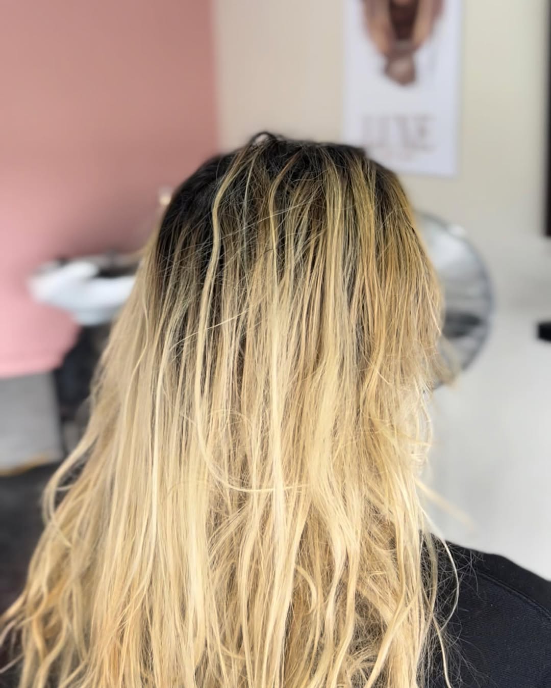 Client hair before colour transformation